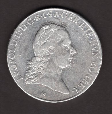 Belgium 1 Kronenthaler LEOPOLD II. 1792 M just. First type	KM#42, Ag.873, 29,45g, 39mm , mint Milano,  author Théodore Van Berckel
