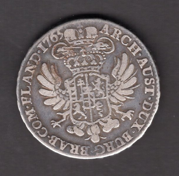 Belgium 1 Kronenthaler MARIA THERESIA 1765 type 1 Brussels KM#19, Ag.873, 14,48g,32mm , author J.Roëttiers, Mint Brussels
