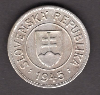 Slovak rep. WWII. 1 Koruna 1945 KM#6 Cooper-Nickel 5g 22/2mm engraver Hám/Angyal

