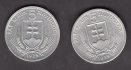 Slovak rep. WWII. 5 Koruna 1939 Lot of 2 coins both variant "Á" in "NÁROD" KM#2 Nickel 8g, 27/1,9mm  engraver Hám,Peter

