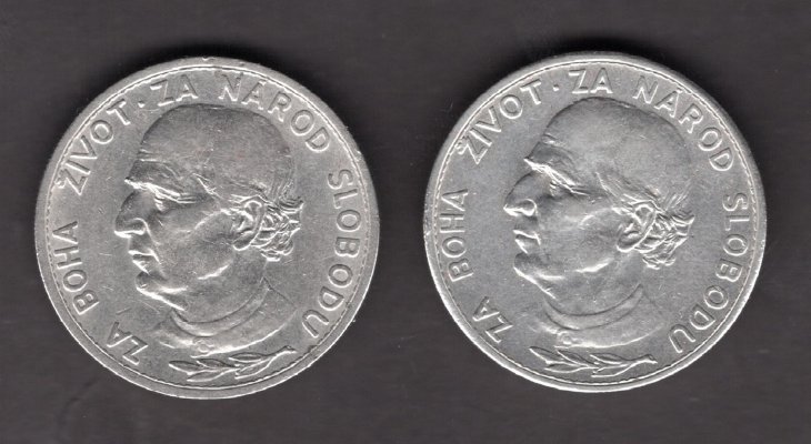 Slovak rep. WWII. 5 Koruna 1939 Lot of 2 coins both variant "Á" in "NÁROD" KM#2 Nickel 8g, 27/1,9mm  engraver Hám,Peter
