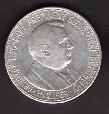 Slovak rep. WWII. 20 Koruna 1939 President Tiso	KM#3 Ag.500 15g 31/2,5mm  engraver Peter/Hám