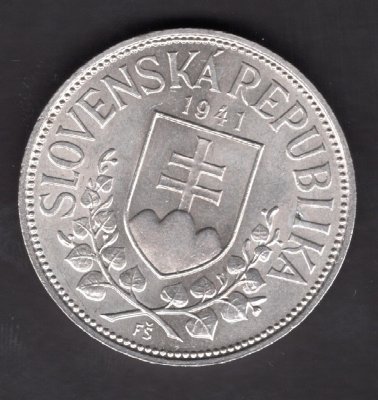 Slovak rep. WWII. 20 Koruna 1941 Cyril and Methodius variant "simple cross"	KM#7.1 Ag.500 15g 31/2,5mm  engraver F.Štefunko
