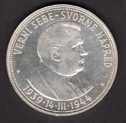 Slovak rep. WWII. 50 Koruna 1944 5th Anniversary Slovak rep. Right bust TISO	KM#10 Ag.700 16,5g 34/2,23mm engraver Hám,Peter
