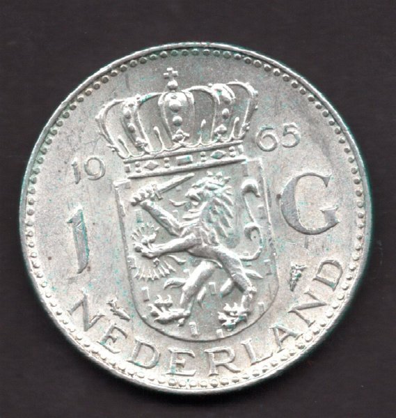 Netherlands 1 Gulden 1965 Wilhelmina Utrecht KM#184 Ag.720 6,5g 25/1,78mm mint Utrecht mintmaster J.E.A. Van Hengel
