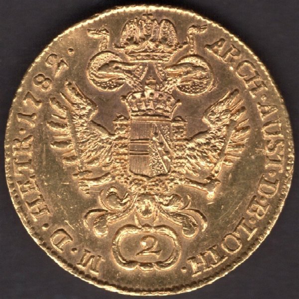 Hungary 2 Ducats 1782 E JOSEPH II. Transylvania Karlsburg R! H#1860 Au.986 6,99g 29mm mint Karlsburg (Alba Iulia Romania)
