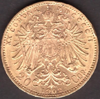 Austria -Hungary 20 Corona Austria 1902  FJI. Small edge KM#2806, Au.900 6,78g, 21mm mint Vienna
