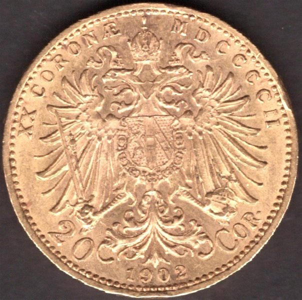 Austria -Hungary 20 Corona Austria 1902  FJI. Small edge KM#2806, Au.900 6,78g, 21mm mint Vienna
