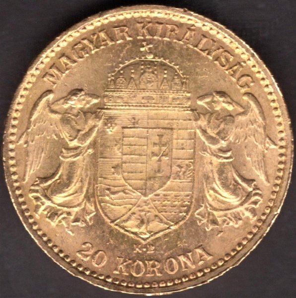 Austria -Hungary 20 Korona Hungary 1908 K.B. FJI. KM#486,ÉH1489, Au.900 6,79g, 21/1,4mm mint Kremnica  