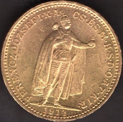 Austria -Hungary 20 Korona Hungary 1914 K.B. FJI. KM#486,ÉH1489, Au.900 6,79g, 21/1,4mm mint Kremnica lustr mint
