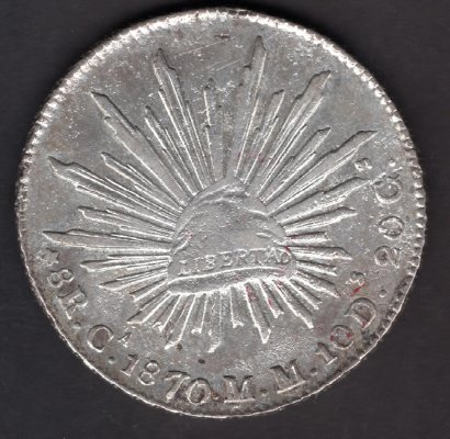 Republic Federal 8 Reales 1870 CaMM G  Guanajuato KM#377.2 Ag.903 27,07g 38,9/2,7mm mint Guanajuato  
