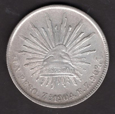 Republic Federal 1 Peso ZsFZ  Zacatecas KM#409.3 Ag.9027 27,07g 38,5/2,8mm mint Zacatecas
