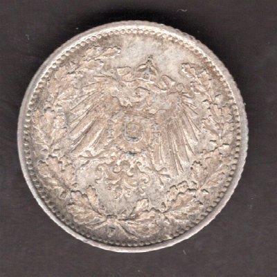 Deutches Reich 1/2 Mark 1905 F J#16 Ag.900 2,78g 20/1,05mm Wilhelm II. F Stuttgart
