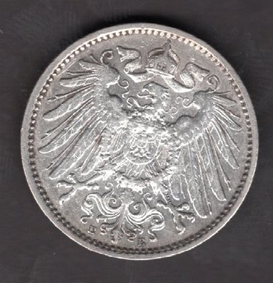 Deutches Reich 1 Mark 1905 E  small shield J#17 Ag.900 5,556g, 24/1,4mm  Wilhelm II. E Muldenhütten
