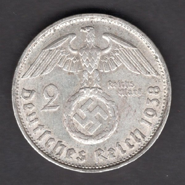 Third Reich 2 Mark 1938 B P.von Hindenburg and cross J#366 Ag.625 8g, 25/2,15mm   B Hannover
