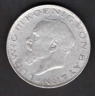 Deutches Reich 2 Mark 1914 D LUDWIG III.  J#51, Ag.900 11,14g, 28/2,1mm D Munich  
