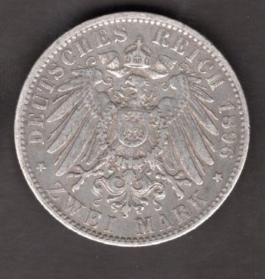 Deutches Reich 2 Mark 1896  A Prussia William II.	J#102, Ag.900 11,05g, 28/2mm A Berlin