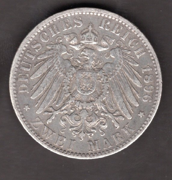 Deutches Reich 2 Mark 1896  A Prussia William II.	J#102, Ag.900 11,05g, 28/2mm A Berlin