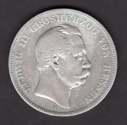 Deutches Reich 5 Mark 1875  H Koenig von Hessen LUDWIG III.J#67, Ag.900 27,68g, 38/3mm H Darmstadt