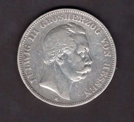 Deutches Reich 5 Mark 1876  H Koenig von Hessen LUDWIG III. J#67, Ag.900 27,68g, 38/3mm H Darmstadt