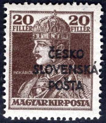 RV 148 Šrobárův přetisk, Karel, hnědá 20 f, zkoušeno Gilbert, Vrba