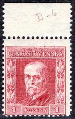 194, P 5, typ II, TGM, krajová, červená 1 Kč, zkoušeno Gilbert