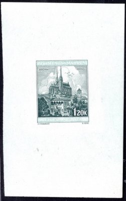 43 ZT, otisk nehotové rytiny na lístku papíru, 1,20 K v barvě zelené, atest Brunel, hledané a vzácné. Otisky rytin mají řídký výskyt