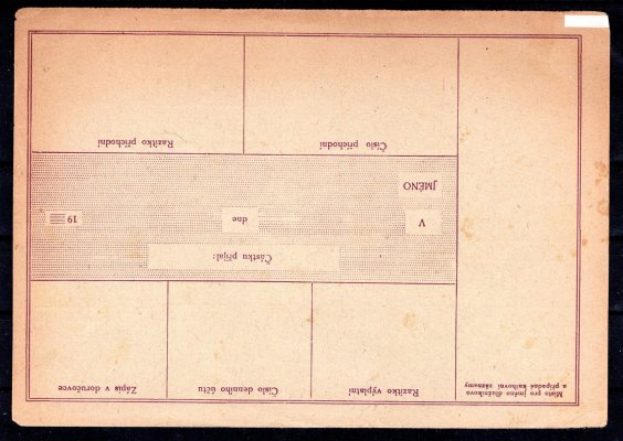 formulář - Poukázka k poštovní příkázce, nepoužité, dolní rohy podlepeny