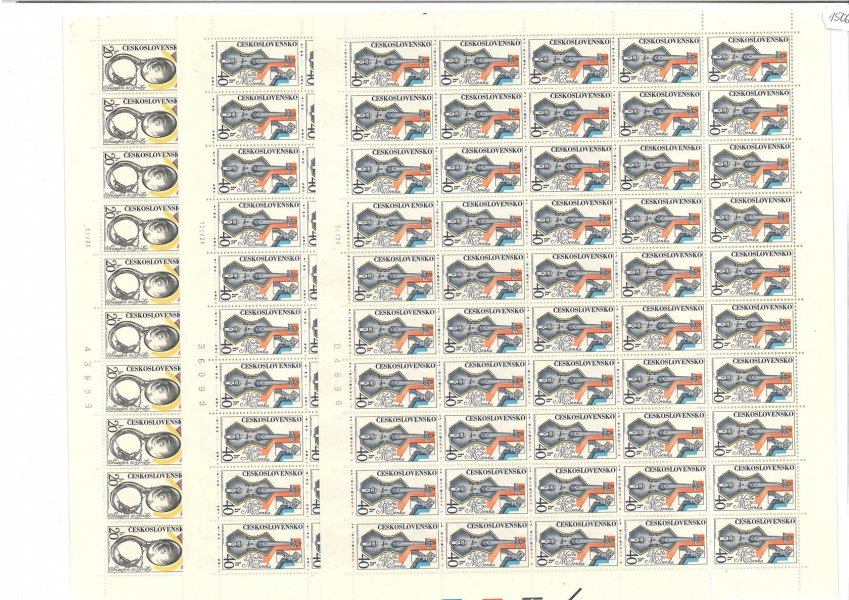 2085 a 2087,  Hudební nástroje; PA(50) kompletní archy,PA 2087 deska A + B, archy obsahují  čísla + data tisku 6.IV.74, 12.IV.74, 9.IV.74