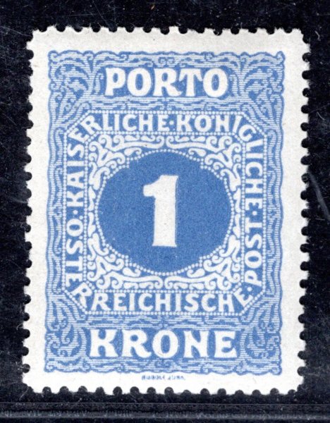 55 B, 1 Koruna Porto, rok 1916, vzácná odlišná perforace ŘZ 12 1/2 