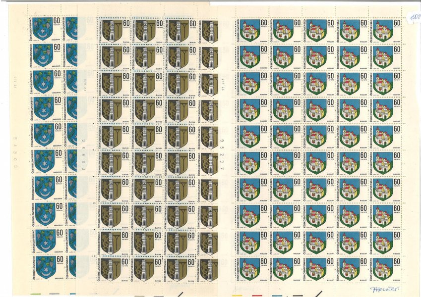 2032 - 2034 ; PA(50)  kompletní archy, deska A + B, 3 x s podpisy autora, 1 x PA2034 s DV 2/1, 1 x PA2034 s DV 44/2, archy obsahují čísla + data tisku 21.III.73, 30.V.73, 22.V.73, 23.V.73, 28.V.73