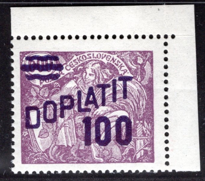 DL 47 B, doplatní, hz 13 3/4:13 1/2, rohová, 100/600 fialová, ohyb, zkoušeno Gilbert