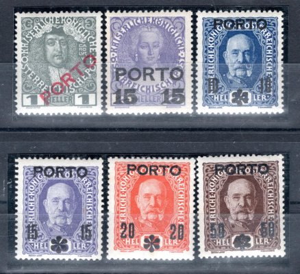 Mi. P 58 - P 63, doplatní 1916 - 1917 s přetiskem PORTO jako čs. předběžné