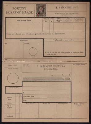 CPA 2.3 B, poštovní příkazní arch, červený ruční přetisk, kompletní
