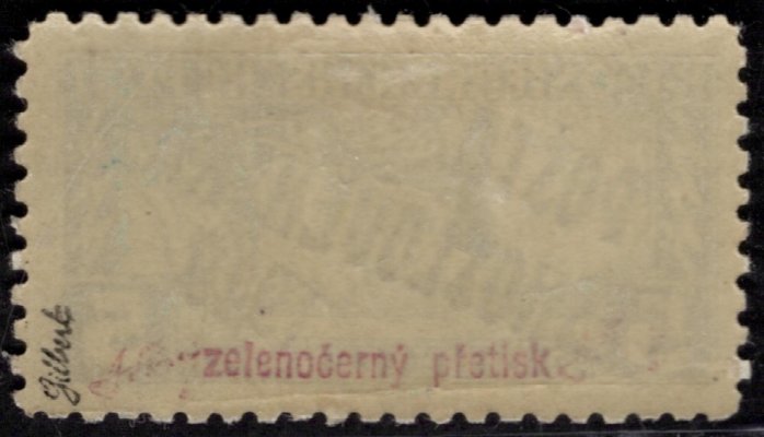 58 Ba, typ II, přetisk zelenočerný, tmavý, řz 11 1/2, obdélník, zelená 5 h, zkoušeno Gilbert