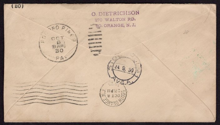 Sieger 88 AAa, DR, dopis, 1930, Ostseefahrt, s Mi. 438, Südamerikafahrt, zelený kašet, adresováno do USA, příchozí razítko New Jersey