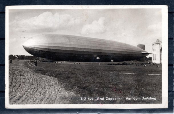 Zeppelin WELTRUNDFAHRT 1929, Sie 30e, Friedrichshafen – Tokio , 2RM na pohledníci "Graf Zeppelin vor dem Aufstieg", podáno na palubě 15.8.29, příchozí Tokio Japan 19.8.19, 
ojedinělý výskyt, do Tokia je s palubním raz. pouze 37 dopisů(!), kat. 250 EUR 