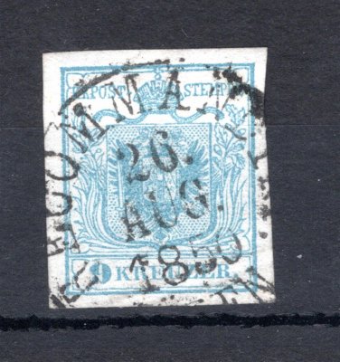 5 H I, blau;  9 kr, ruční papír, typ I, modrá, raz. RECOMMANDIRT WIEN, 26. AUG. 1850, pěkné okraje