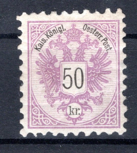 Rakousko - Mi. 49, hz 91/2, znak, fialová 50 Kr, vrásky, hledaná známka