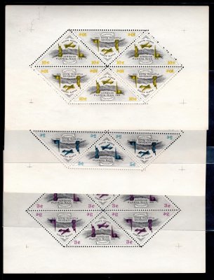 Newfoundland - Porto Rico 1943 POLOOFICIÁLNÍ VYDÁNÍ / LETECKÉ 1c - 50c v kompletních  "aršících" o 6 zn.; část po nálepce, vzácný výskyt a oblíbený letecký motiv! 