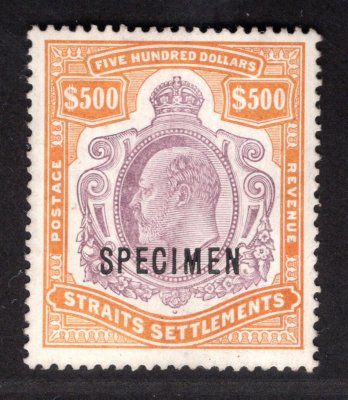 Straits Settlements 1906 SG.169a, Edvard VII. 500 dolarů SPECIMEN;  5.000 GBP vzácný"vysoký nominál" , vhodné jako investice! 