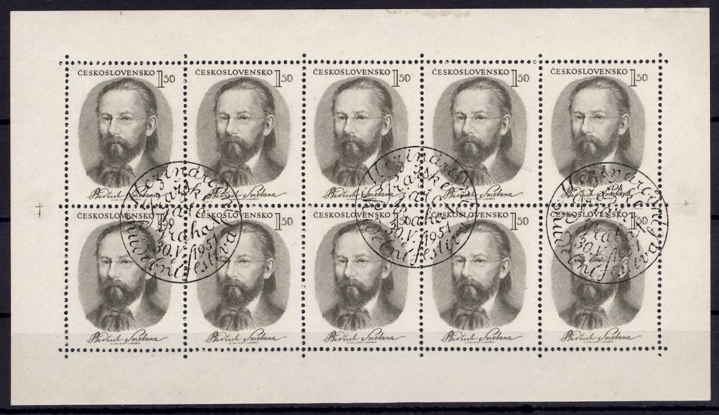 594 Pl (10) Smetana 1,50 Kč s pamětním razítkem FDC 30.5.51 