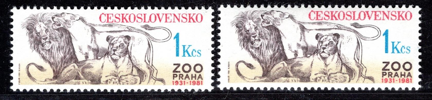 2508 ZOO Praha 1 Kčs, dvojice známek na papíru fl1 a fl2 (ya, yb), kat. 450 Kč