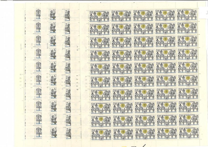 2316-21 Mosty, kompletní série v 50kusových arších (20 h A; 40 h A; 1 Kčs A; 2 Kčs B; 3 Kčs B; 5,40 Kčs A, s DV 40/1 a 45/1)