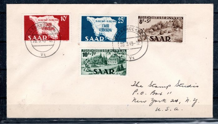 Sársko - Dopis do USA se zn. Mi.260-263 raz. SAARBRÜCKEN  26.3.49, jen cena známek cca 300 € 