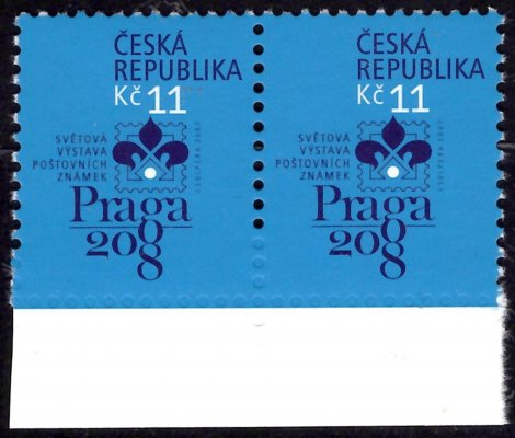 514 VV, Praga 2008, krajová dvoupáska s tzv. slepou perforací na dolním okraji, modrá 11 Kč



