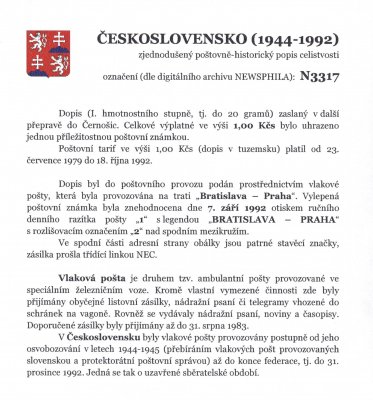 Celistvost - Dopis zaslaný do Černošic, razítko "BRATISLAVA - PRAHA" – viz popsáno na skenu