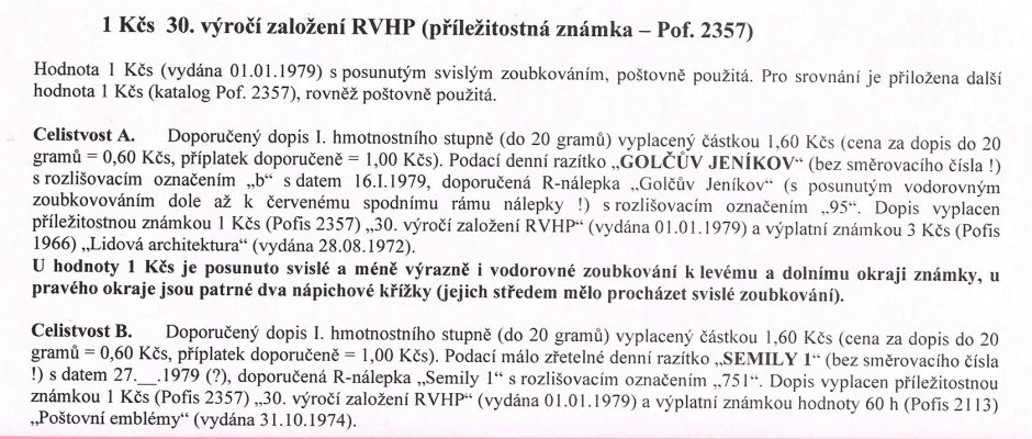 Celistvost – Doporučené dopisy vyplacené známkou hodnoty 1 Kčs (Pof. 2357 - 30 let RVHP), razítka  "GOLČŮV JENÍKOV" a "SEMILY 1" – viz popis na skenu