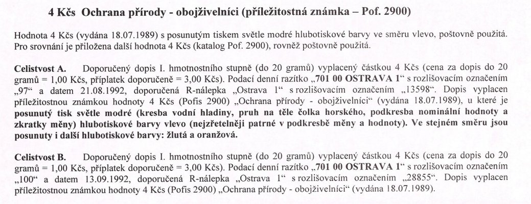 Celistvost – Doporučené dopisy vyplacené známkou hodnoty 4 Kčs (Pof. 2900 ), razítko "701 00 OSTRAVA  1"  – viz popis na skenu