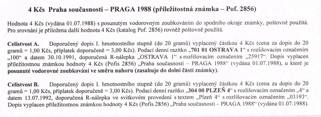 Celistvost – Doporučené dopisy vyplacené známkou hodnoty 4  Kčs (Pof. 2856 ), razítko " 701 01 OSTRAVA 1" a "304 00 PLZEŇ 4"  – viz popis na skenu